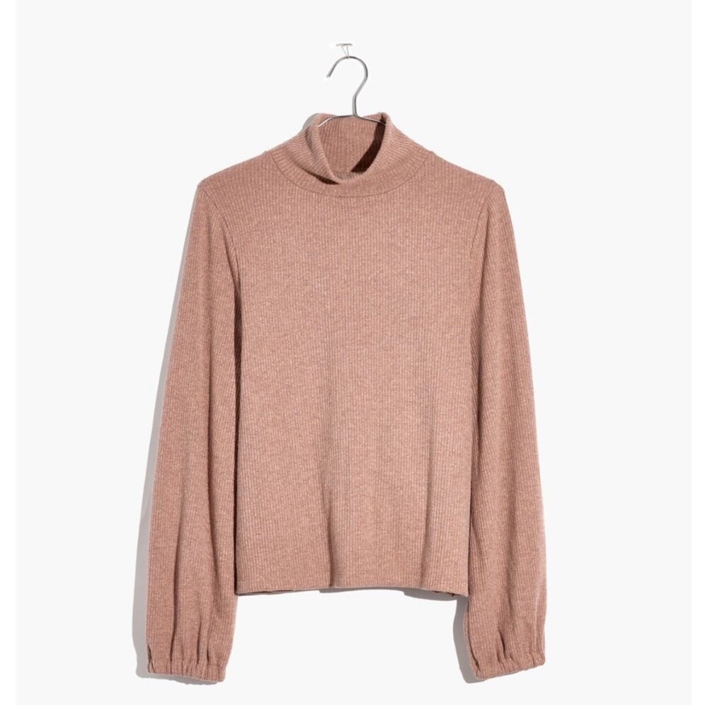 Madewell Heathered Ribbed Turtleneck Balloon Sleeve Sweater Tee Size Small Pink